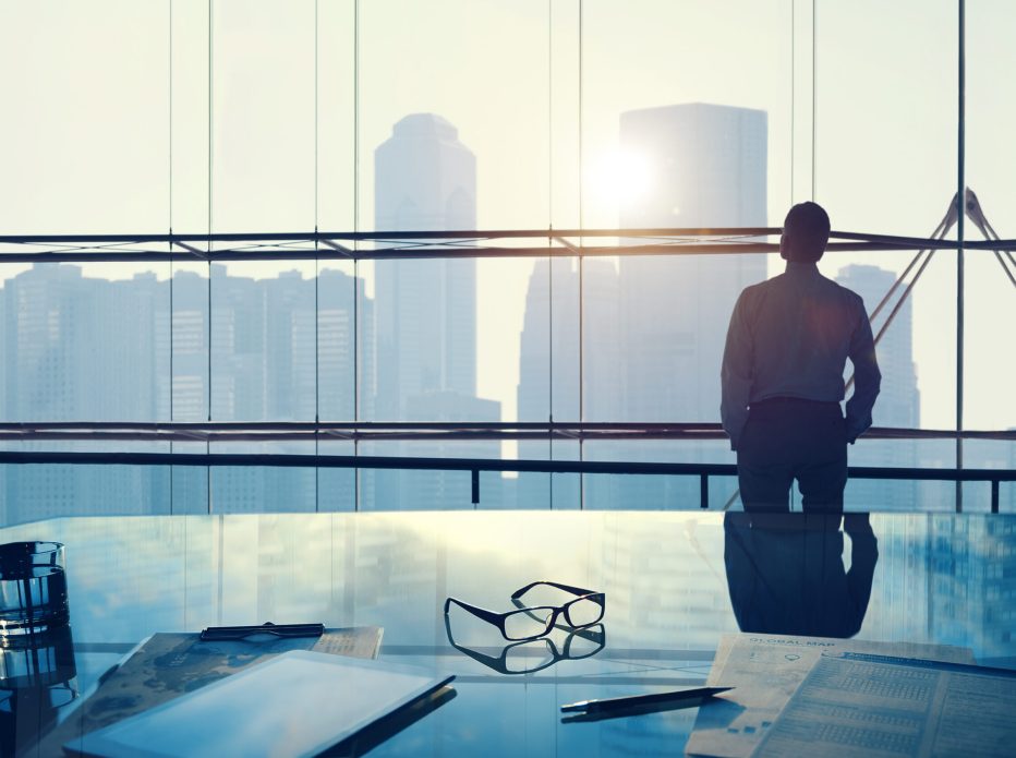 Businessman in a big office